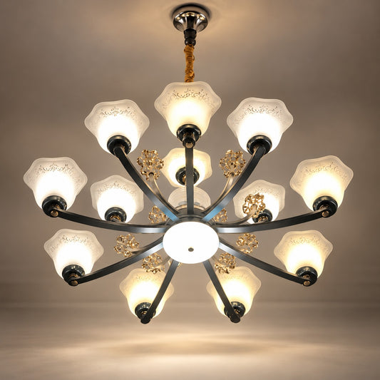 12 Lights Chandelier F1 White, Green & Gold Glass Luxury Chandelier