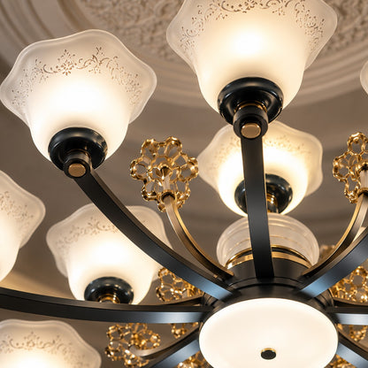 12 Lights Chandelier F1 White, Green & Gold Glass Luxury Chandelier