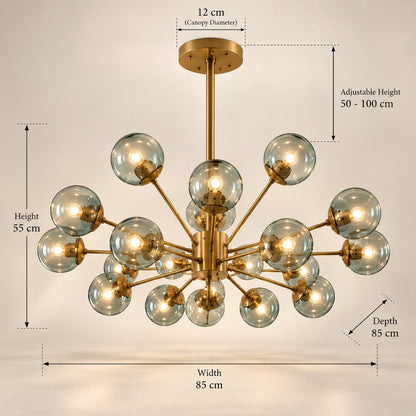 Modern 12 Lights Chandelier F3 Gold Metal & Glass Luxury Ceiling Light