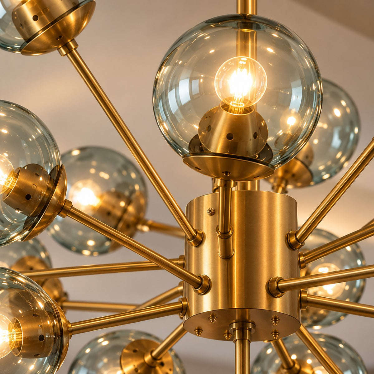 Modern 12 Lights Chandelier F3 Gold Metal & Glass Luxury Ceiling Light