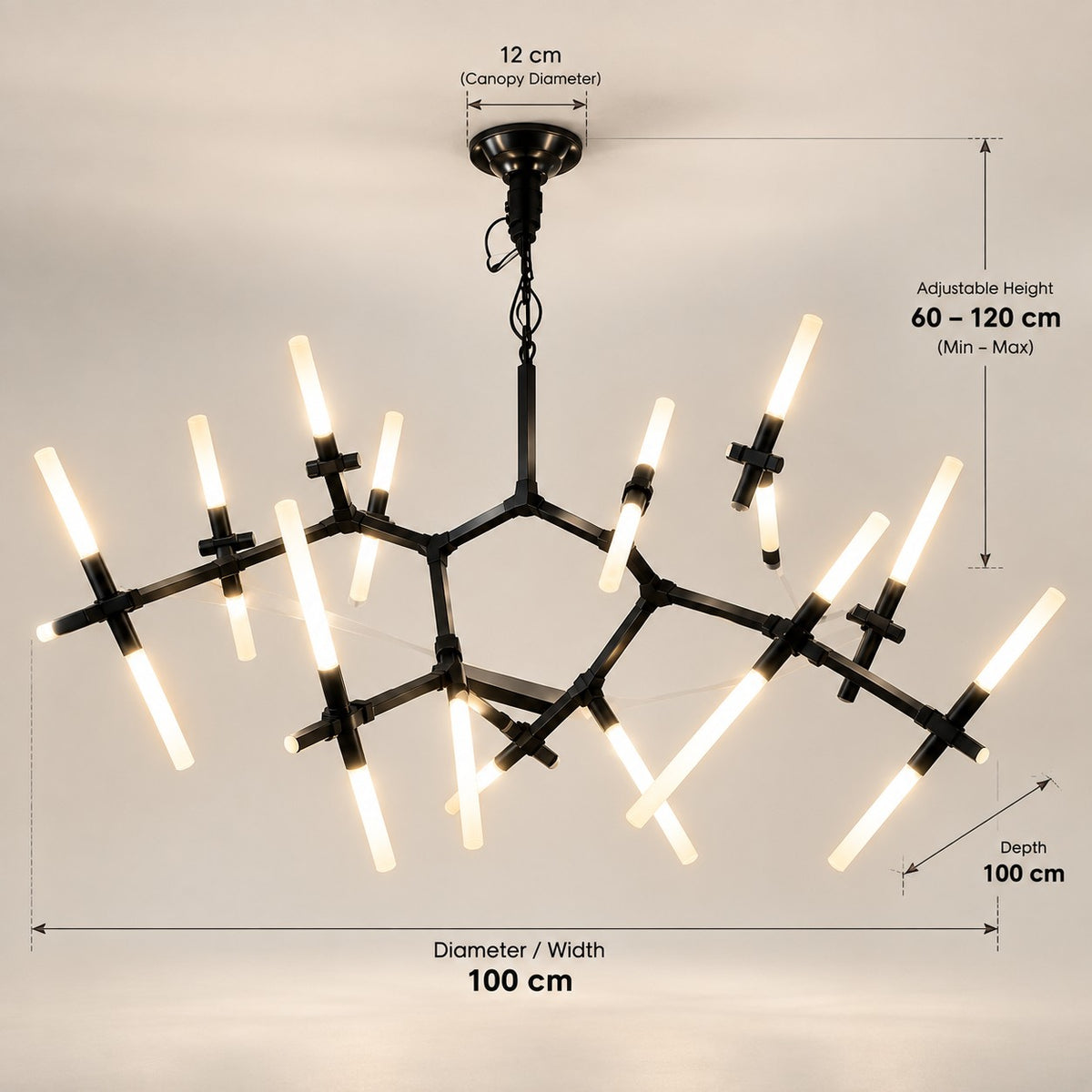 Modern 14 Lights Chandelier F5 Black Metal & Acrylic LED Ceiling Light