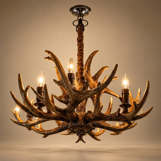 Premium Antler Chandelier F17 Antique Bronze Resin & Metal Decor