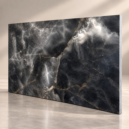 Premium Black Sintered Stone Slab T6 – Luxury Dark Marble Finish, Durable & Scratch Resistant Surface | 4 FT × 8 FT | 9 MM