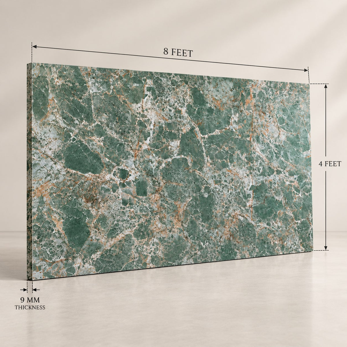 Premium Green Sintered Stone Slab T12 – Luxury Marble Look Natural Stone Finish | 4 FT × 8 FT | 9 MM