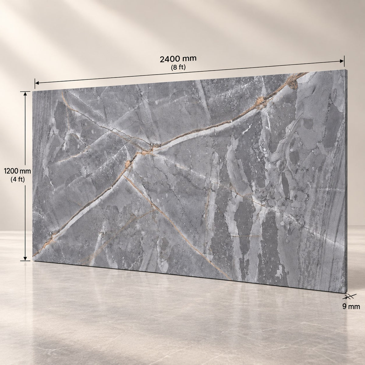 Premium Grey Sintered Stone Slab T11 – Luxury Marble Look with Natural Veining | 4 FT × 8 FT | 9 MM