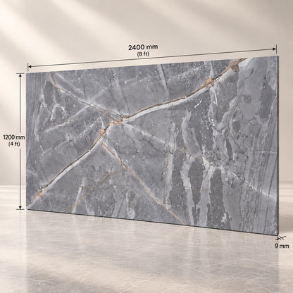 Premium Grey Sintered Stone Slab T11 – Luxury Marble Look with Natural Veining | 4 FT × 8 FT | 9 MM