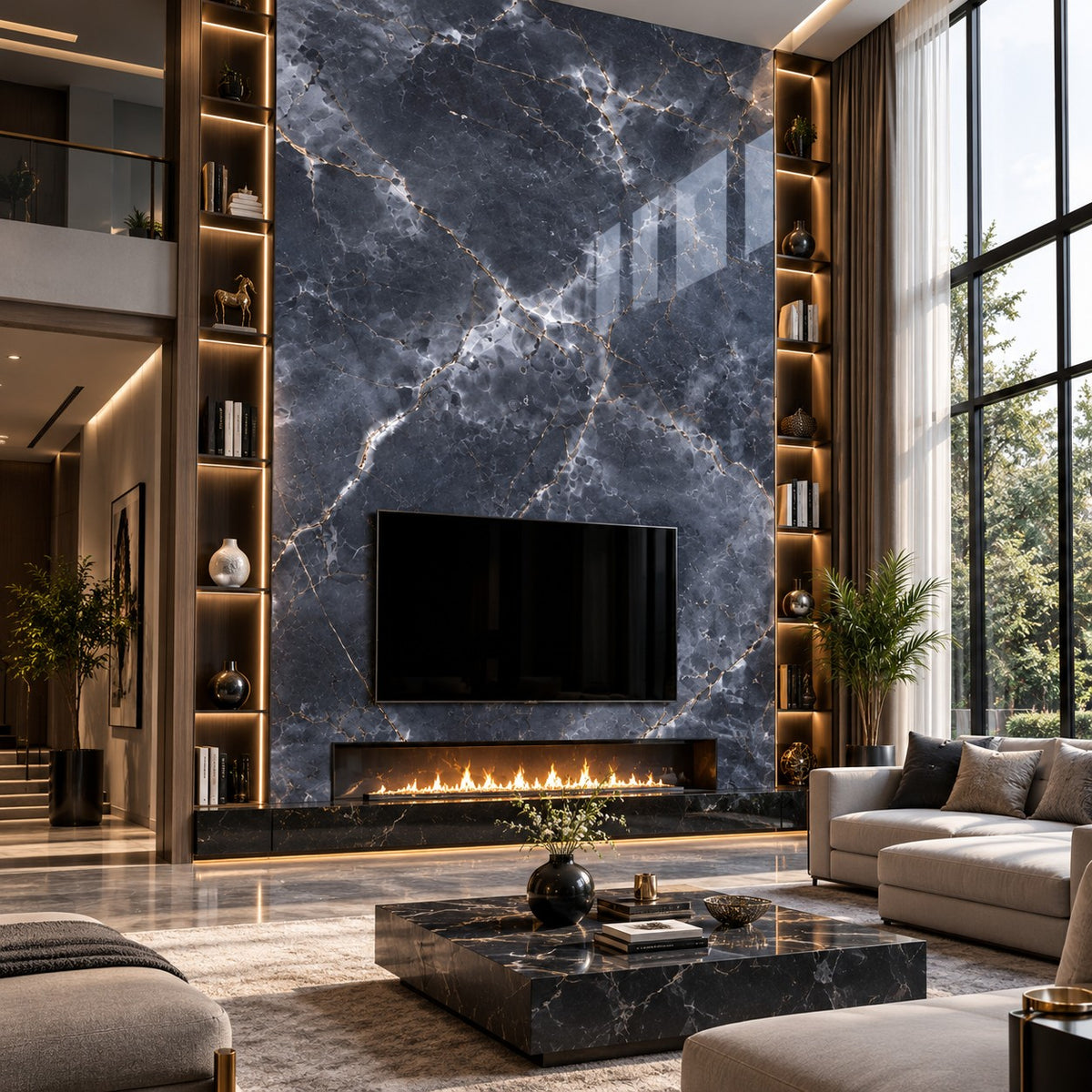 Premium Blue Grey Marble Sintered Stone Slab T9 – Luxury Natural Stone Finish | 4 FT × 8 FT