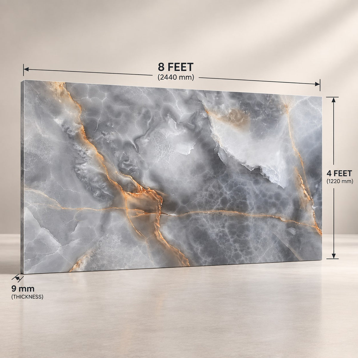 Premium Grey Marble Sintered Stone Slab T8 – Luxury Natural Stone Finish | 4 FT × 8 FT
