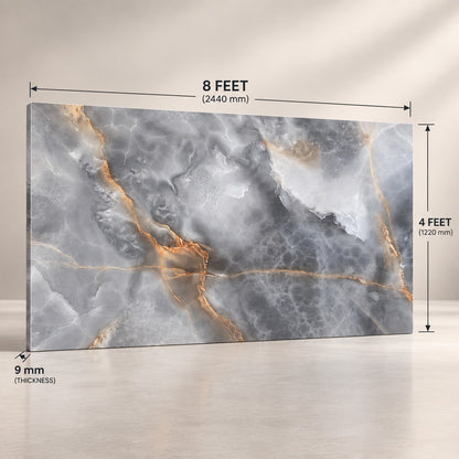Premium Grey Marble Sintered Stone Slab T8 – Luxury Natural Stone Finish | 4 FT × 8 FT