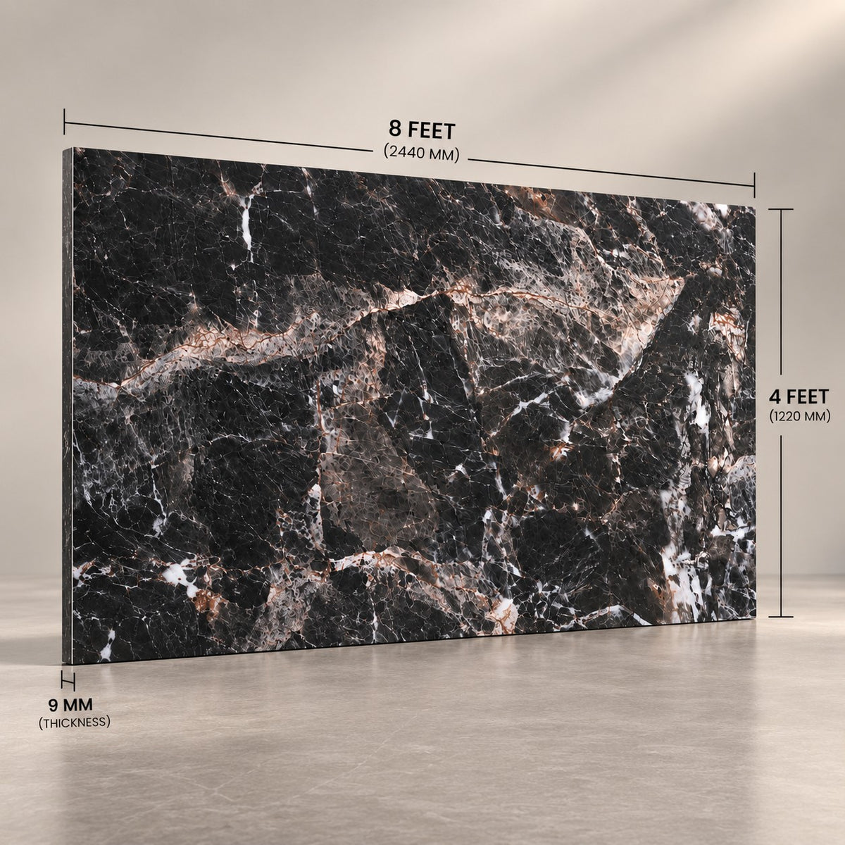 Premium Black Marble Sintered Stone Slab T7 – Luxury Marble Finish | 4 FT × 8 FT