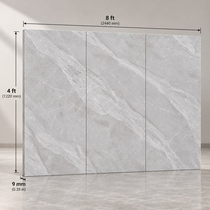 Premium Light Grey Sintered Stone Slab T3 – Elegant Marble Finish | 4 FT × 8 FT