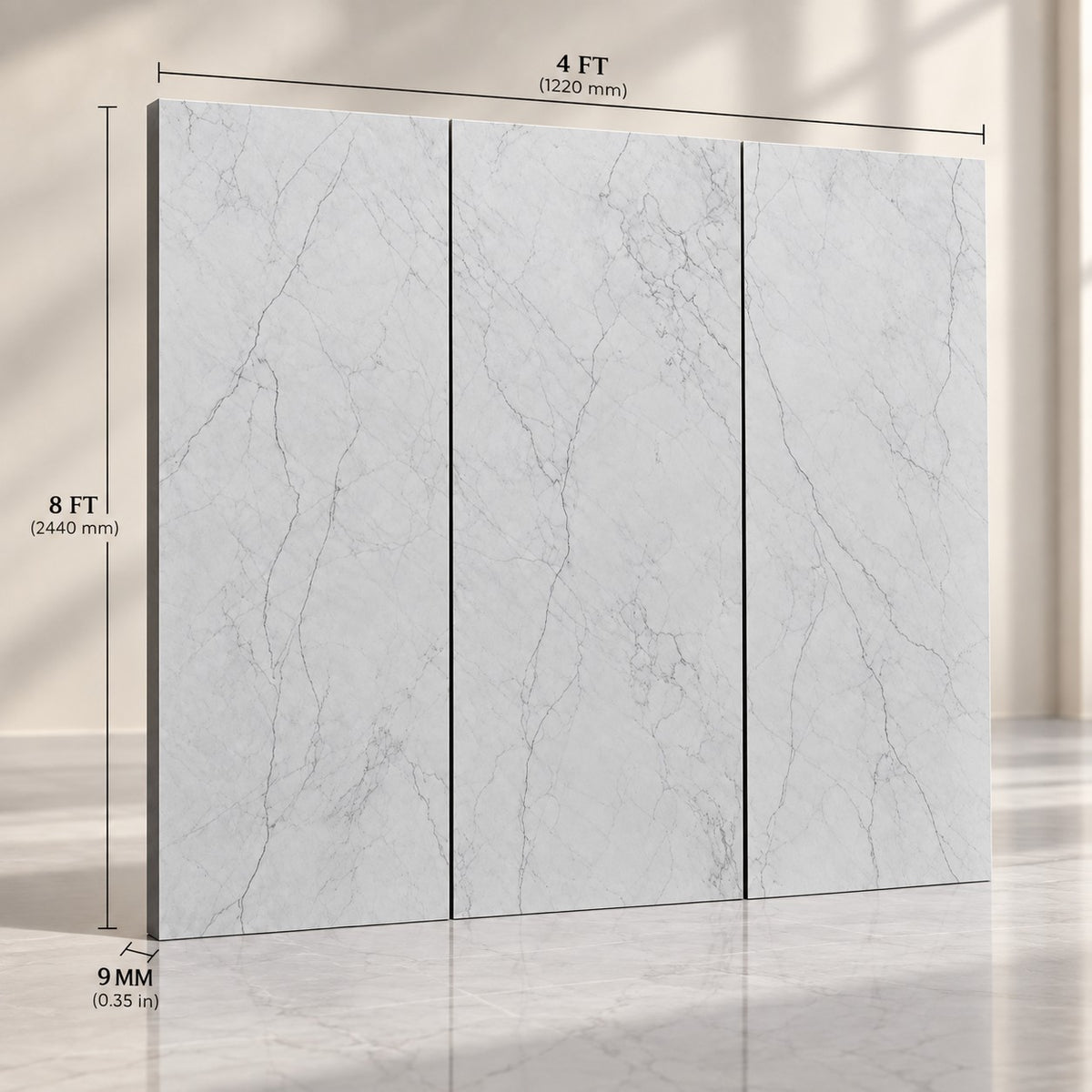 Premium White Marble Sintered Stone Slab T2 – Luxury Marble Finish | 4 FT × 8 FT