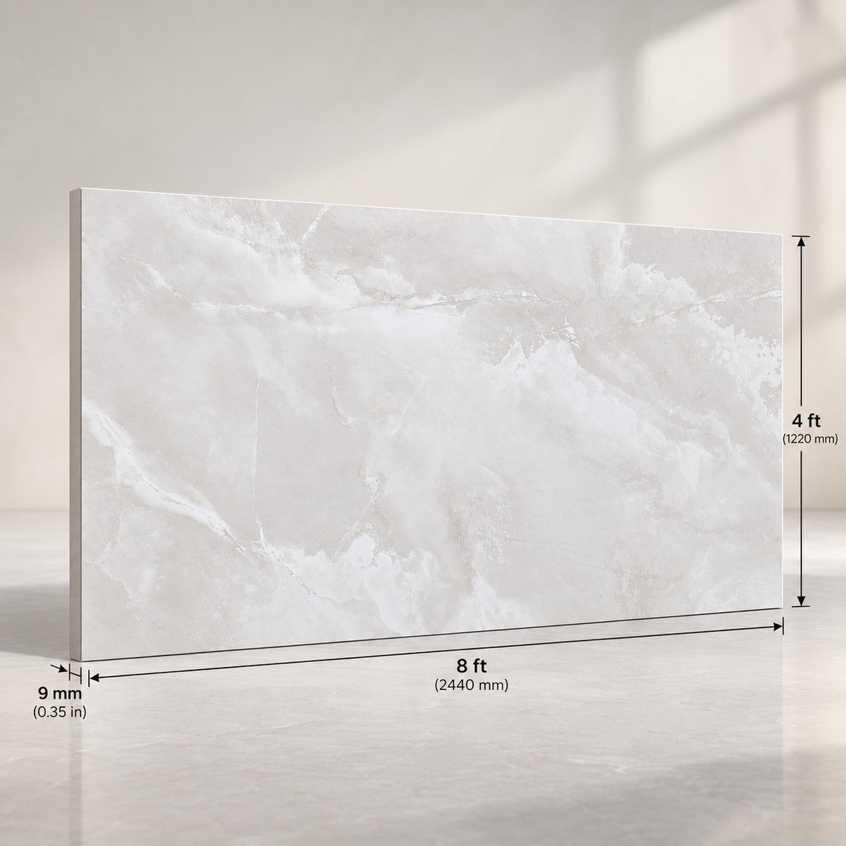 Premium Light Grey Marble Sintered Stone Slab T1  – Luxury Natural Stone Finish | 4 FT × 8 FT