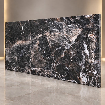 Premium Black Marble Sintered Stone Tiles T7– Luxury Marble Finish | 4 FT × 8 FT