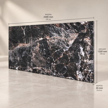 Premium Black Marble Sintered Stone Tiles T7– Luxury Marble Finish | 4 FT × 8 FT