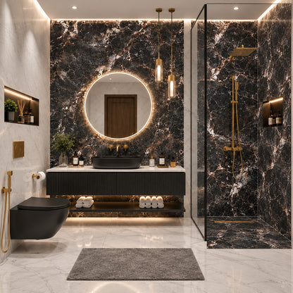 Premium Black Marble Sintered Stone Tiles T7– Luxury Marble Finish | 4 FT × 8 FT