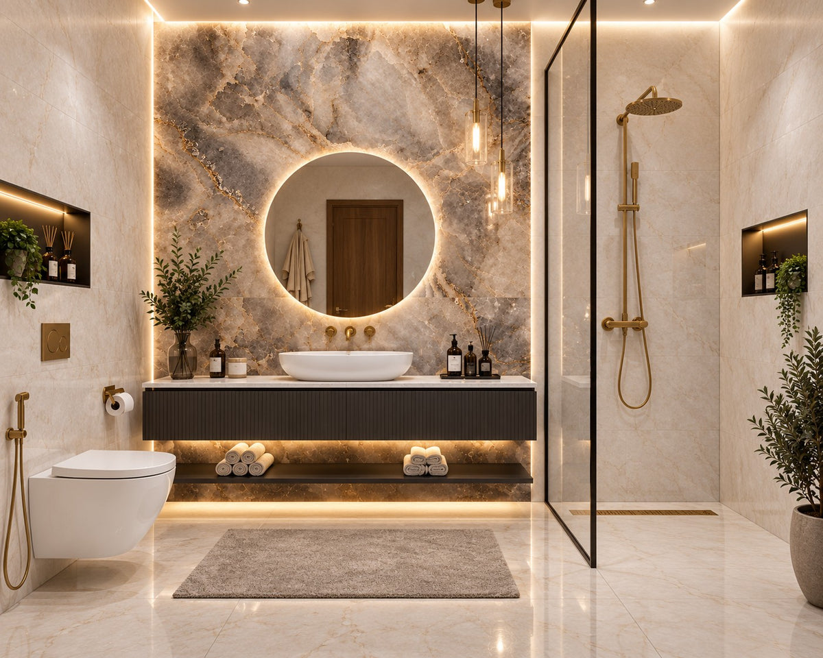 Premium Beige Marble Sintered Stone Tiles T5 – Luxury Marble Finish | 4 FT × 8 FT