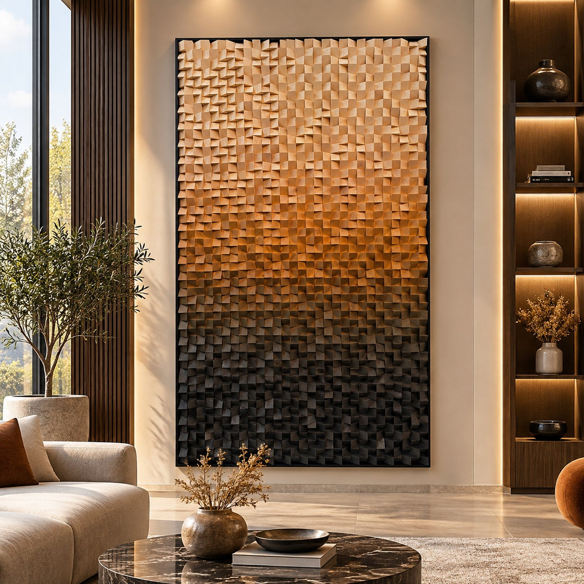 3D Wooden Blocks Painting P8– Handmade Textured Wooden Wall Art