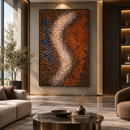 3D Wooden Blocks Painting P7 – Handmade Textured Wooden Wall Art