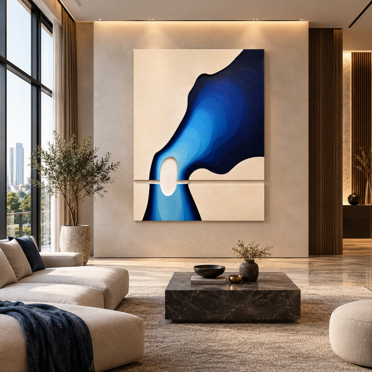 Blue Abstract Texture Painting P4 – Handmade Modern Wall Art
