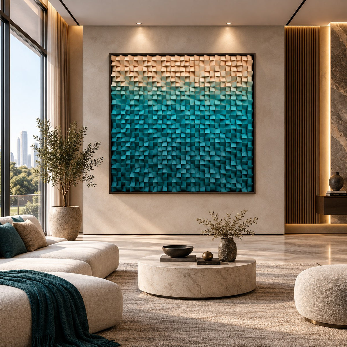 3D Wooden Blocks Painting P11 – Handmade Textured Wooden Wall Art