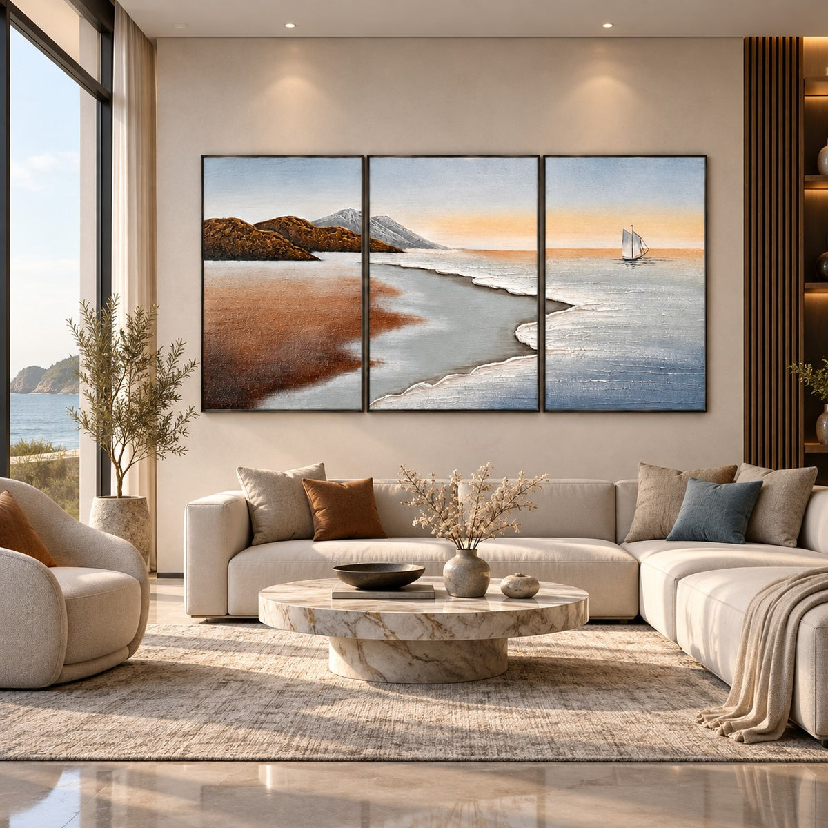 Textured Landscape Wall Art P9– Handmade Set of 3 Coastal Paintings