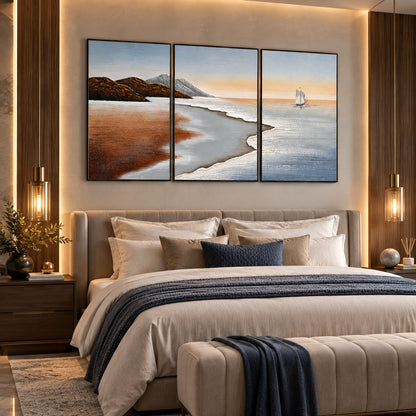 Textured Landscape Wall Art P9– Handmade Set of 3 Coastal Paintings