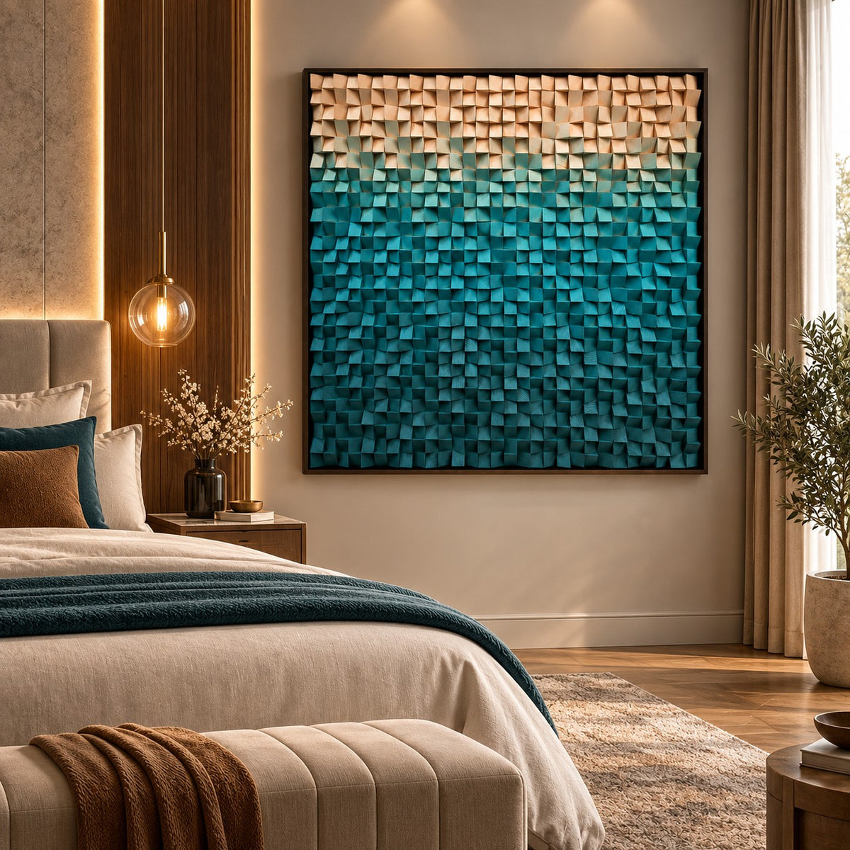 3D Wooden Blocks Painting P11 – Handmade Textured Wooden Wall Art