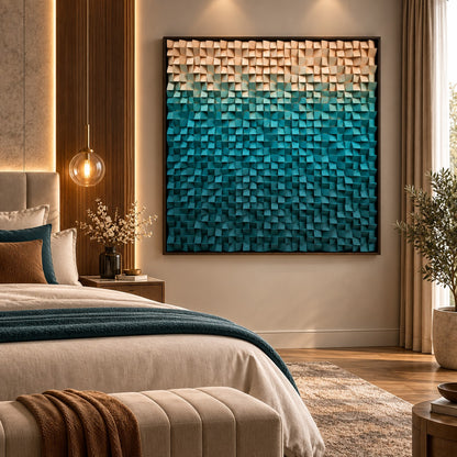 3D Wooden Blocks Painting P11 – Handmade Textured Wooden Wall Art