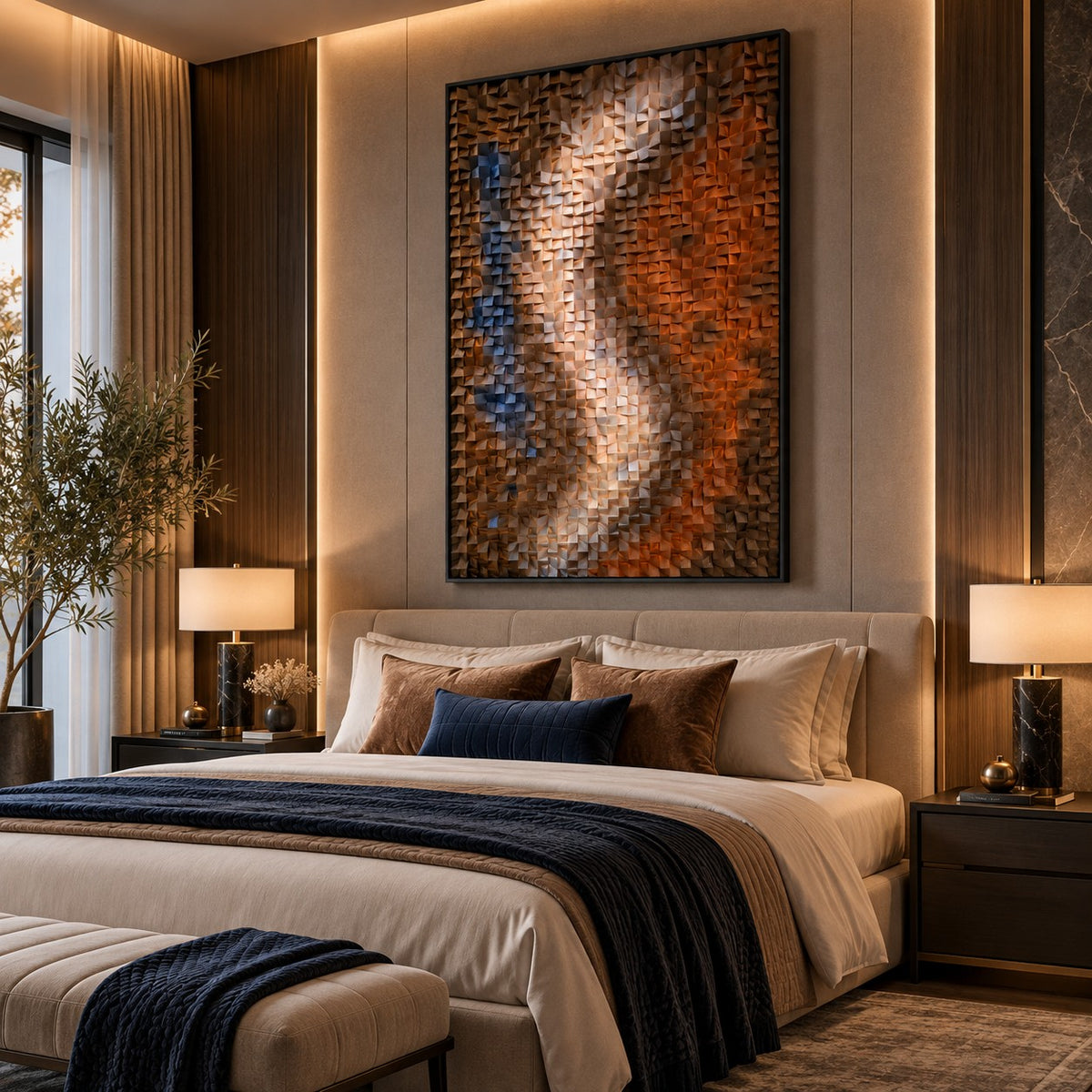 3D Wooden Blocks Painting P7 – Handmade Textured Wooden Wall Art
