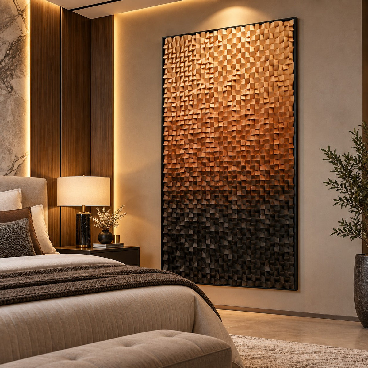 3D Wooden Blocks Painting P8– Handmade Textured Wooden Wall Art