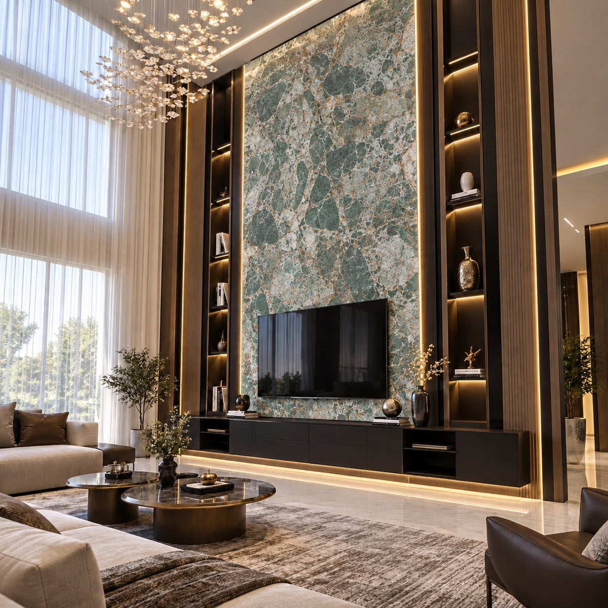 Premium Green Sintered Stone Slab T12 – Luxury Marble Look Natural Stone Finish | 4 FT × 8 FT | 9 MM
