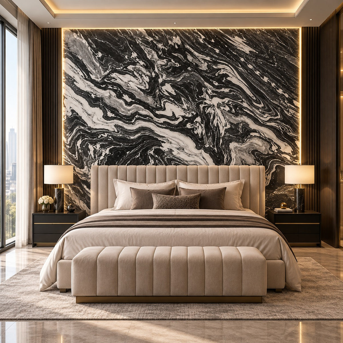 Black & White Marble Sintered Stone Slab T15 | Luxury Marble Look