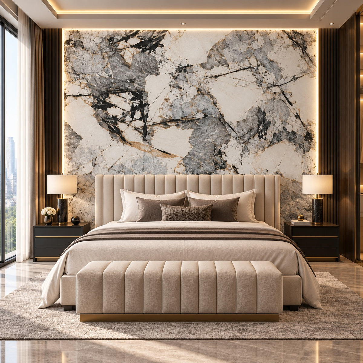 White & Grey Marble Sintered Stone Slab T13 | Luxury Stone Finish