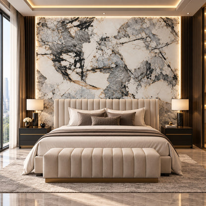 White & Grey Marble Sintered Stone Slab T13 | Luxury Stone Finish