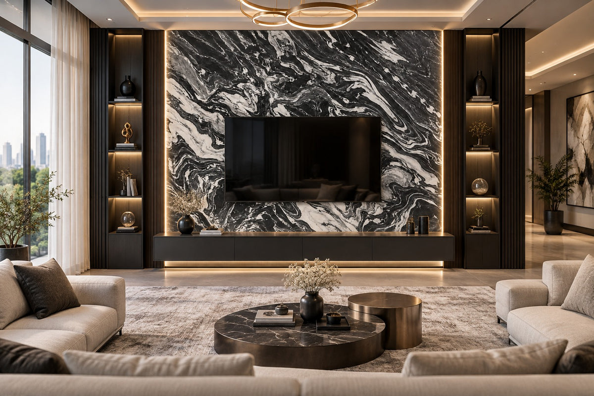 Black & White Marble Sintered Stone Slab T15 | Luxury Marble Look