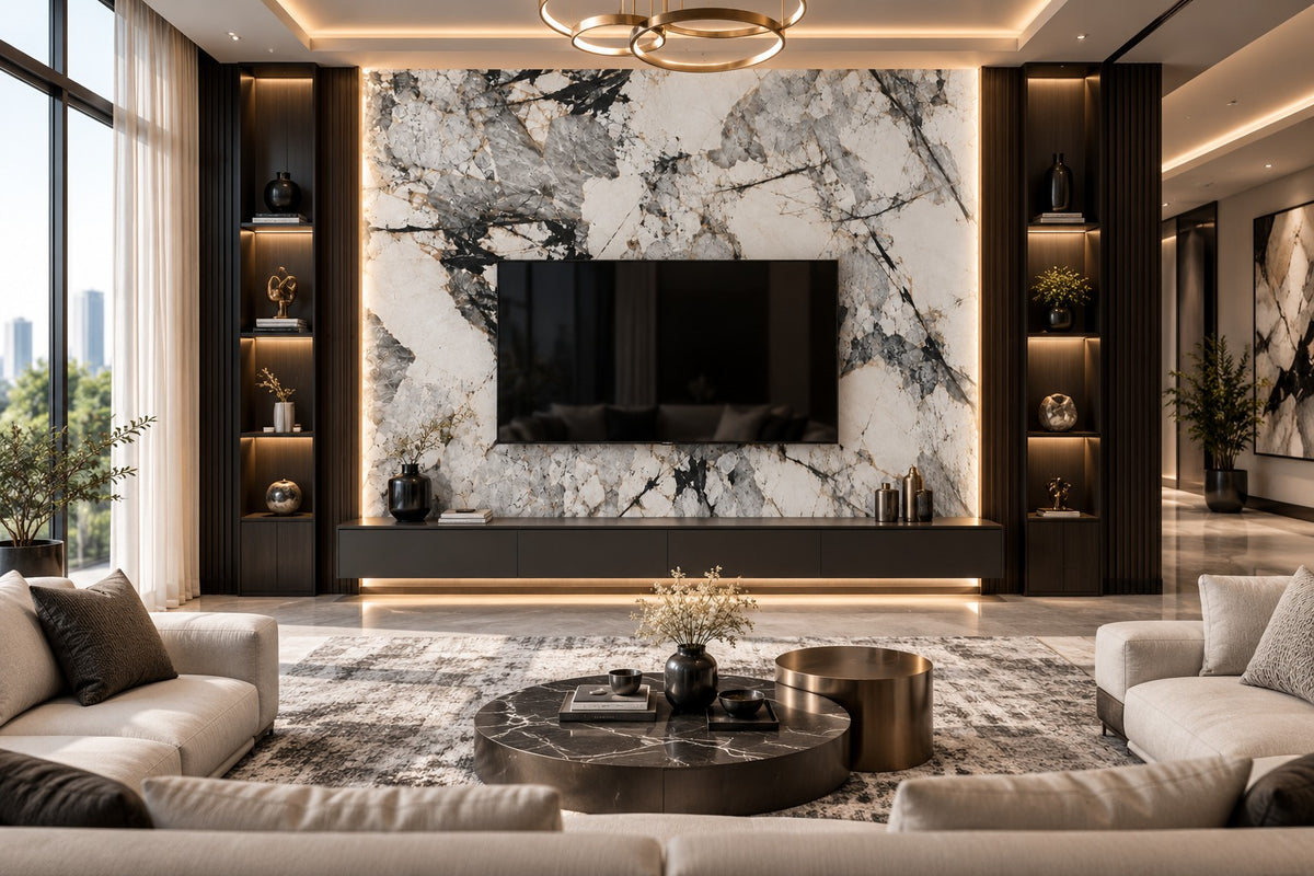 White & Grey Marble Sintered Stone Slab T13 | Luxury Stone Finish