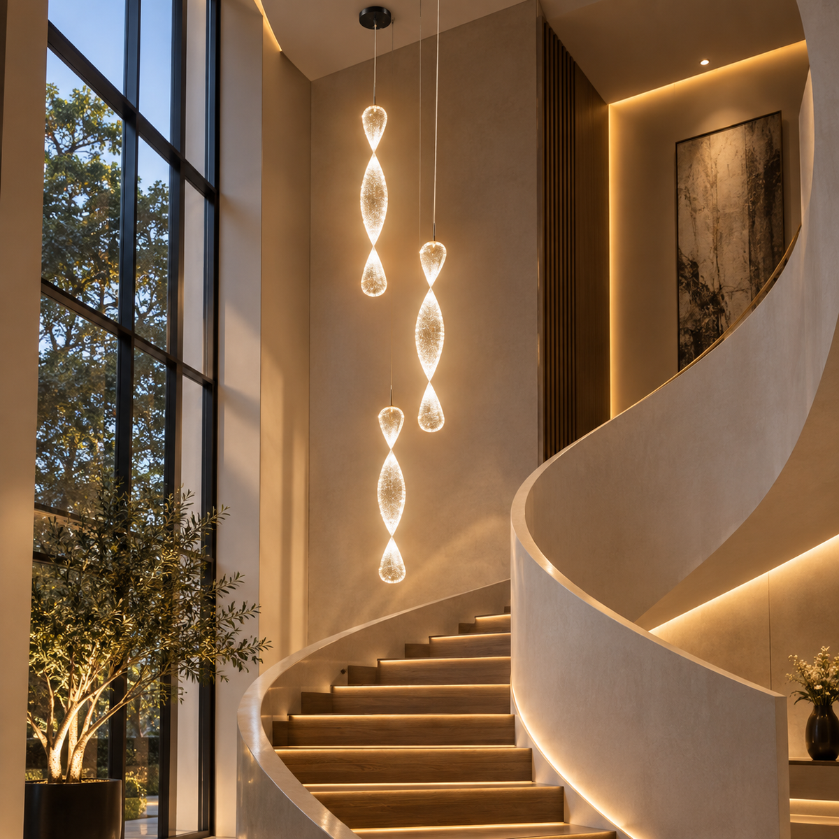 Luxury Hanging Light L1 – Modern Twisted Glass LED Pendant Light