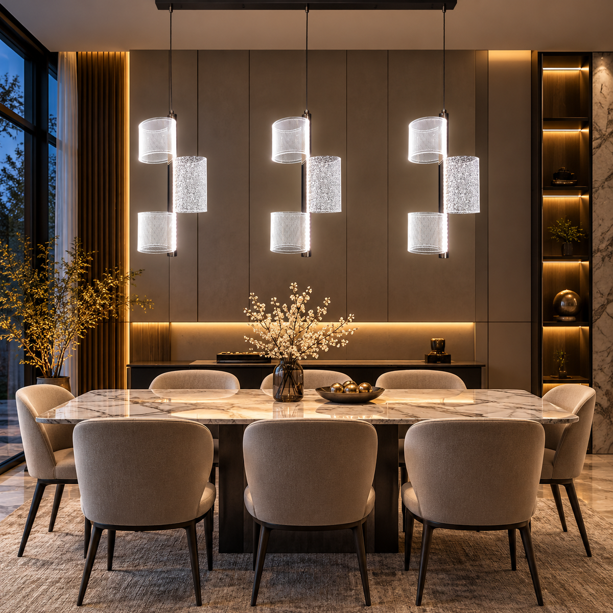 Luxury Hanging Light L4 Modern 3-Tube Glass Pendant Light