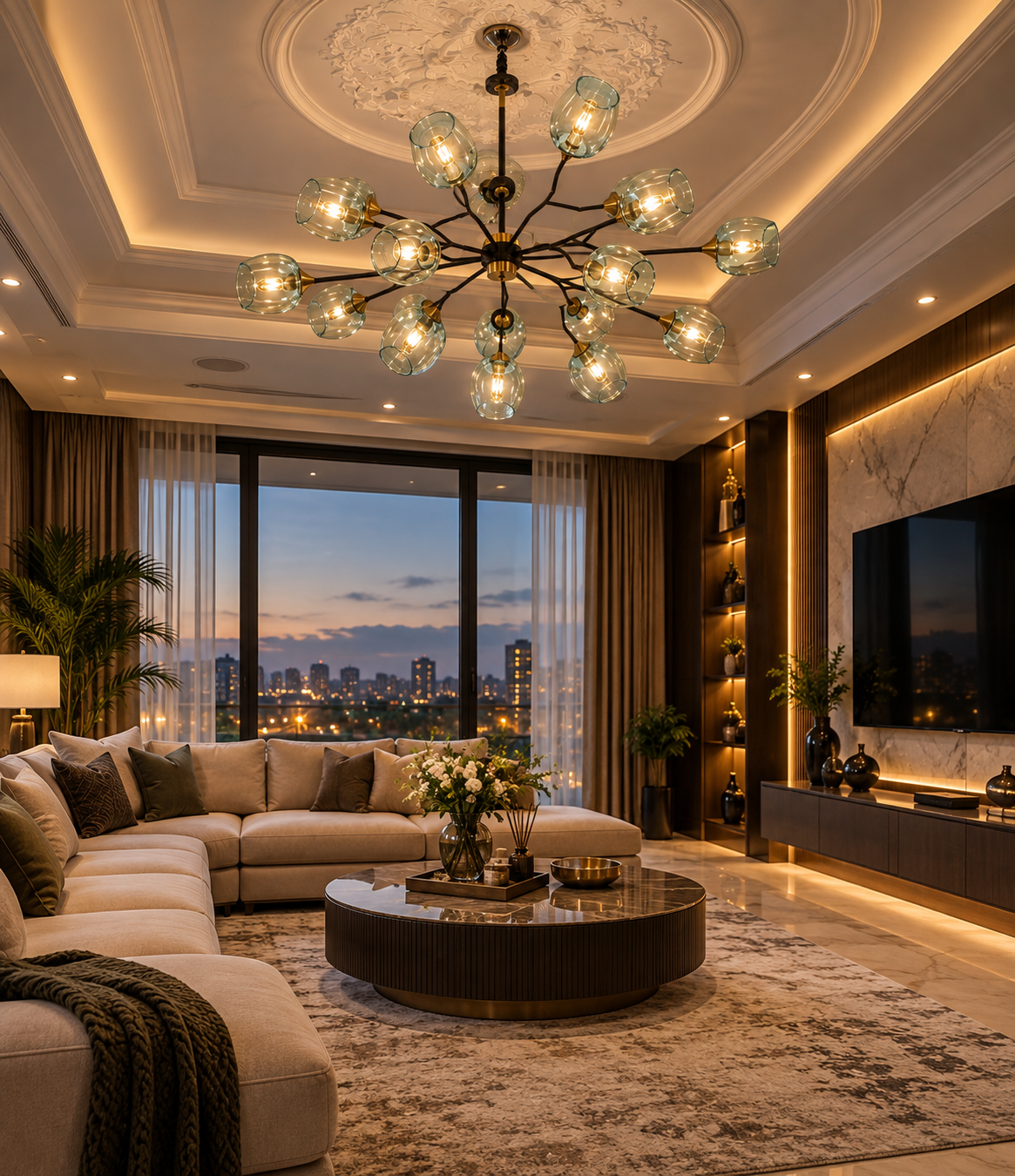 Modern 12 Lights Chandelier F3 Gold Metal & Glass Luxury Ceiling Light