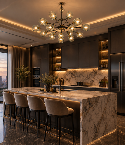 Modern 12 Lights Chandelier F3 Gold Metal & Glass Luxury Ceiling Light