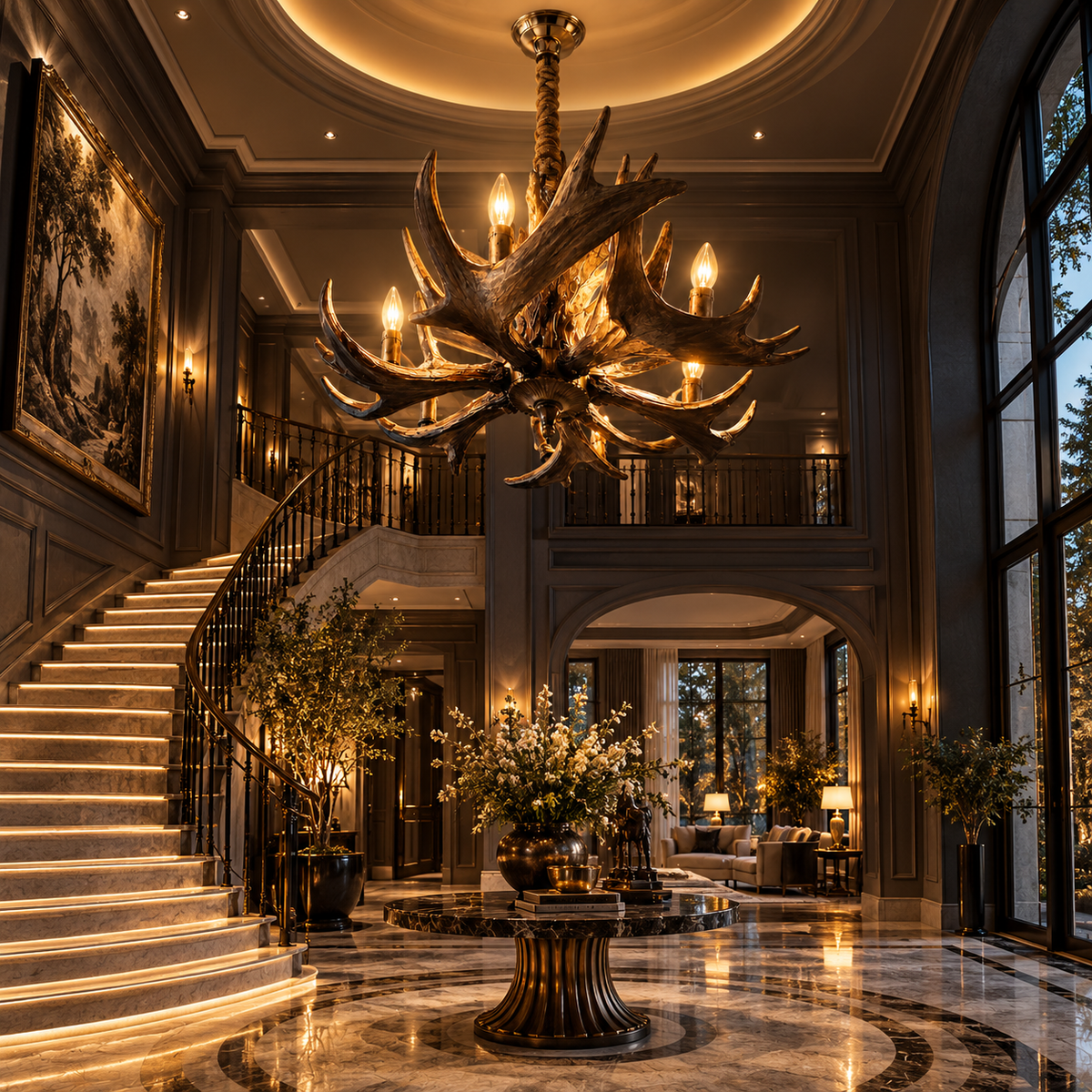Premium Antler Chandelier F16  Antique Bronze Resin & Metal Luxury Chandelier