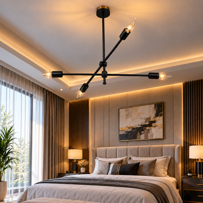 Modern 4-Light Black Chandelier F9 Minimalist Industrial Ceiling Light