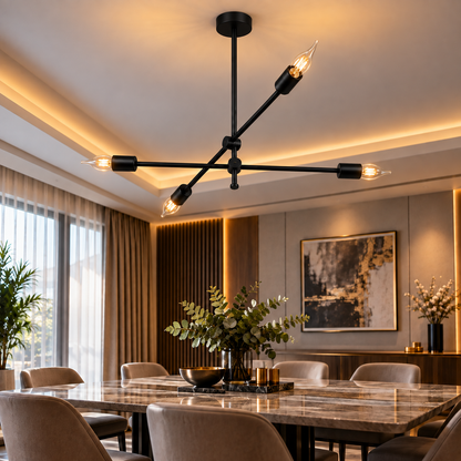Modern 4-Light Black Chandelier F9 Minimalist Industrial Ceiling Light