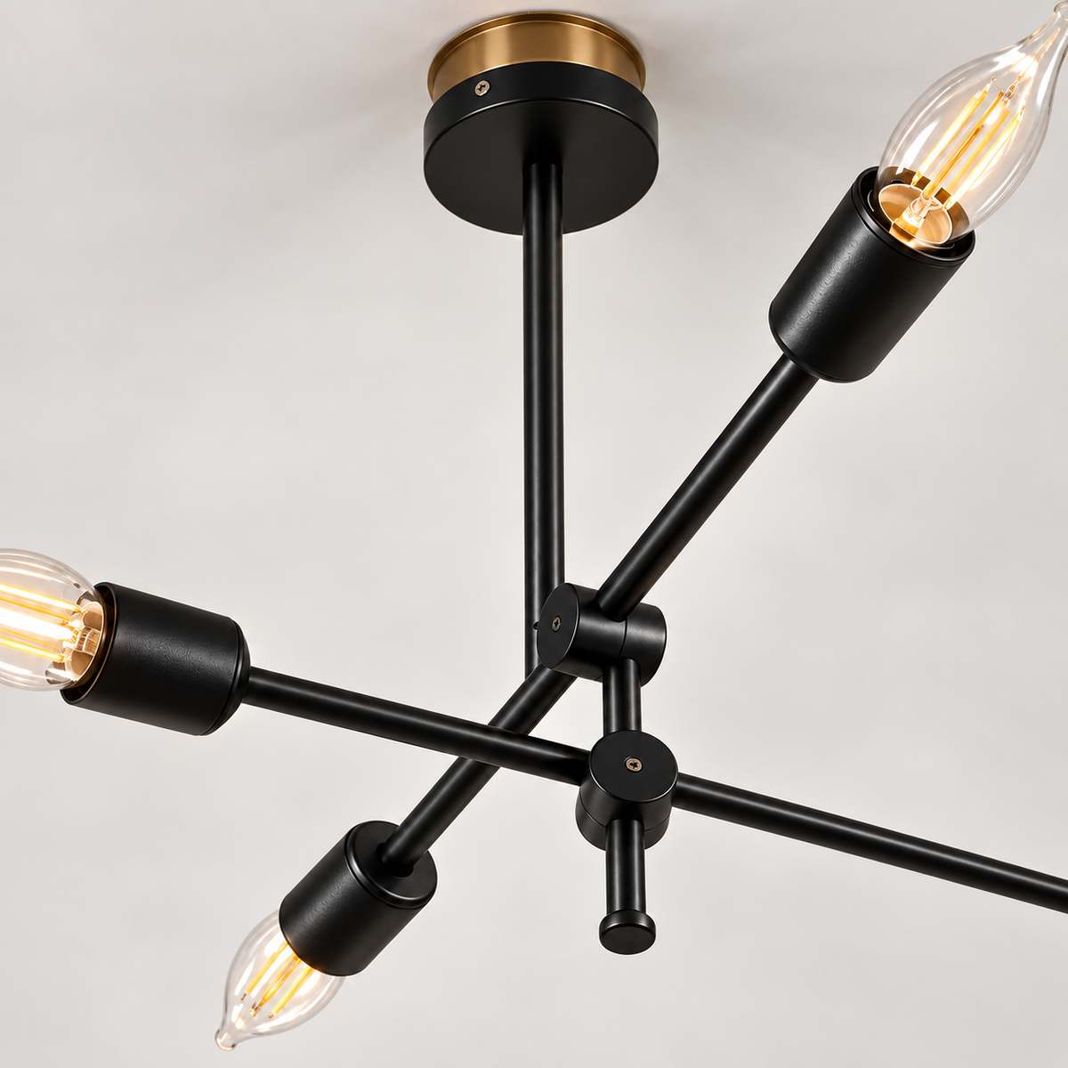 Modern 4-Light Black Chandelier F9 Minimalist Industrial Ceiling Light