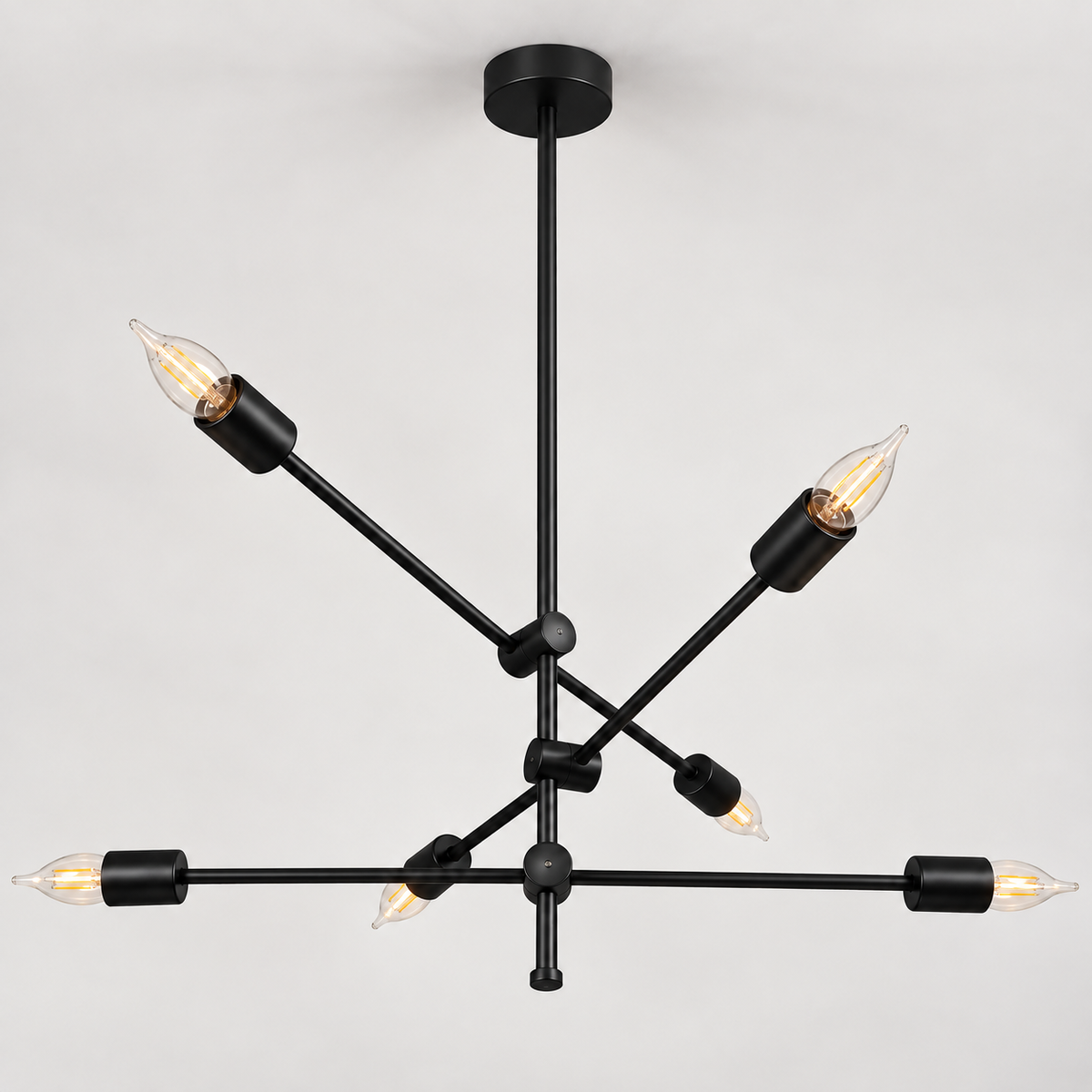 Modern 6-Light Black Chandelier F9  Industrial Minimalist Ceiling Light