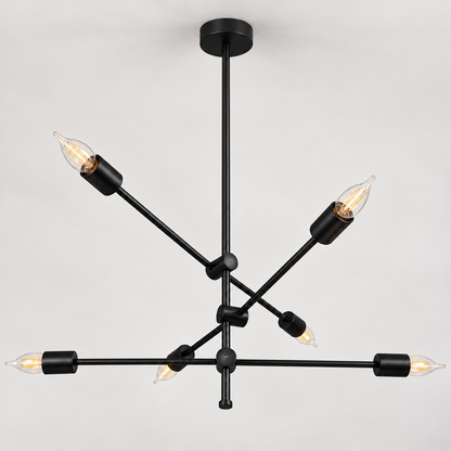 Modern 6-Light Black Chandelier F9  Industrial Minimalist Ceiling Light