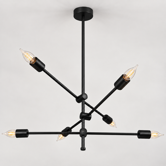 Modern 6-Light Black Chandelier F9  Industrial Minimalist Ceiling Light