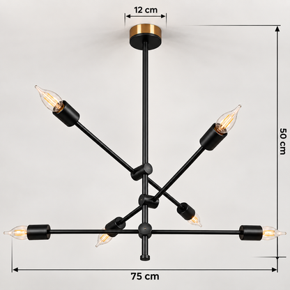 Modern 6-Light Black Chandelier F9  Industrial Minimalist Ceiling Light