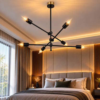 Modern 6-Light Black Chandelier F9  Industrial Minimalist Ceiling Light
